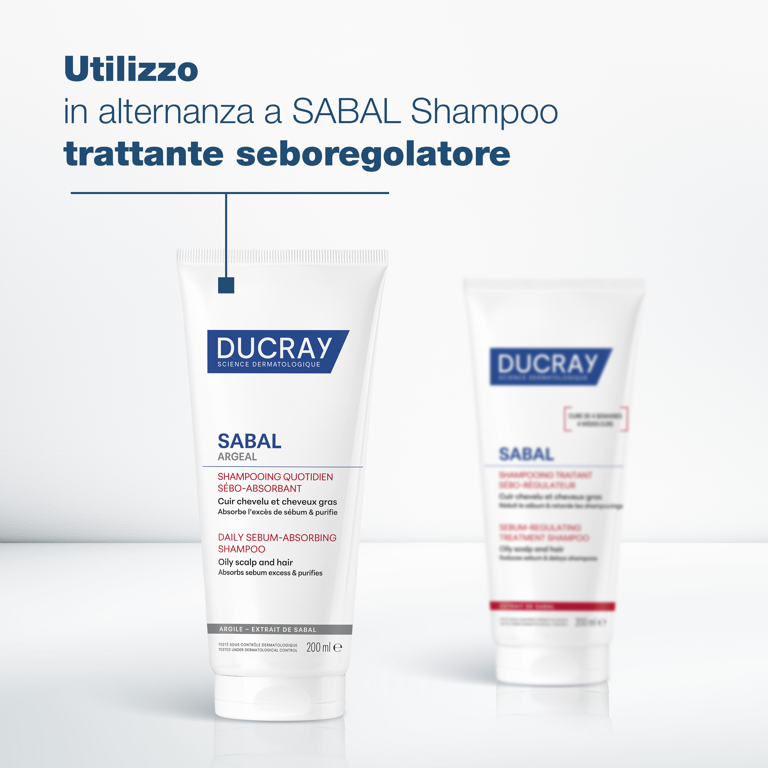Ducray Sabal Shampoo trattante sebo-riduttore, Trattamento purificante anti sebo in eccesso, Cuoio capelluto e capelli grassi, 200ml