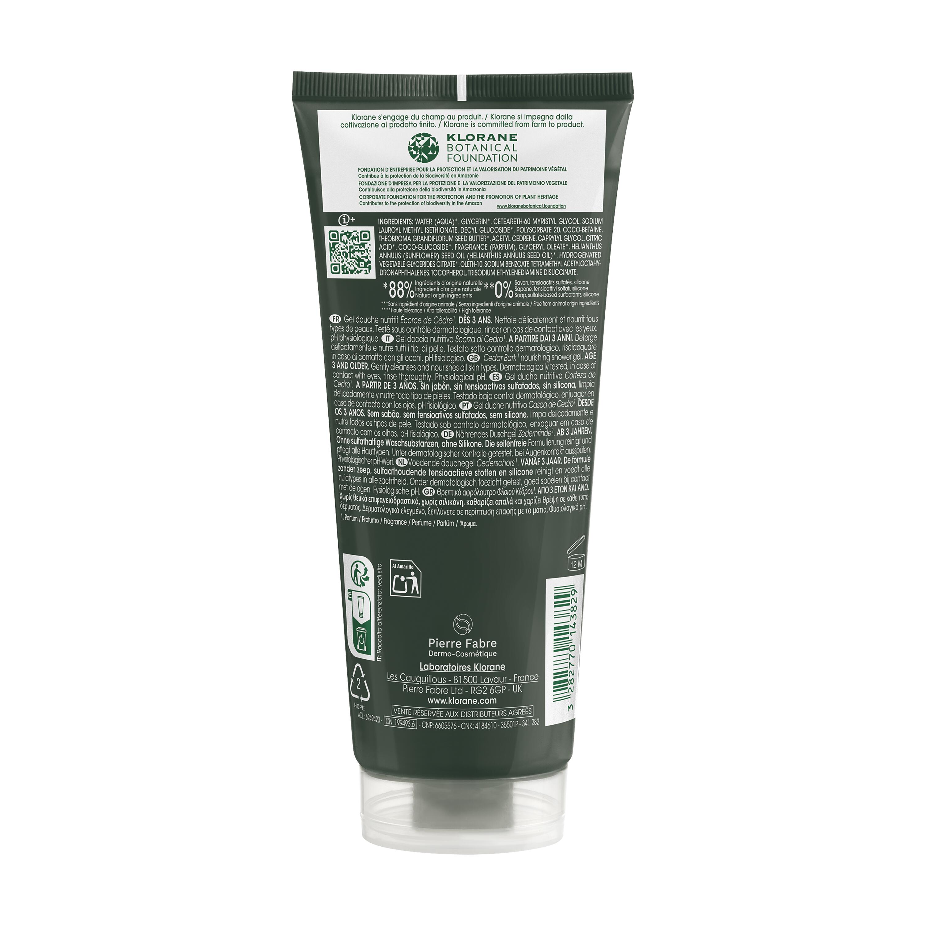 Klorane - Gel Doccia Nutritivo Al Profumo Scorza Di Cedro Per Tutti I Tipi Di Pelle 200 ml