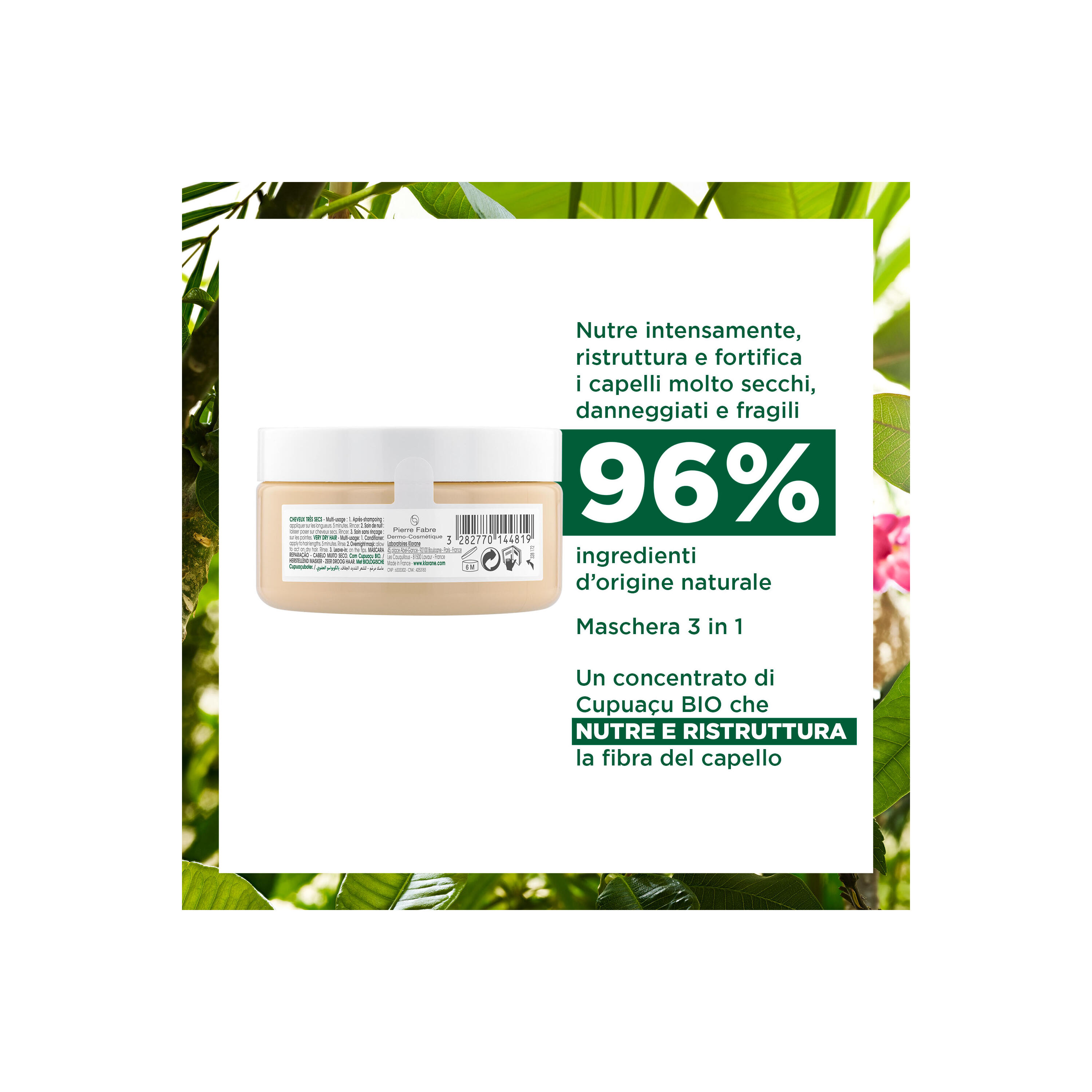 Klorane - Maschera 3 In 1 Per Capelli Al Cupuaçu Bio 150 ml