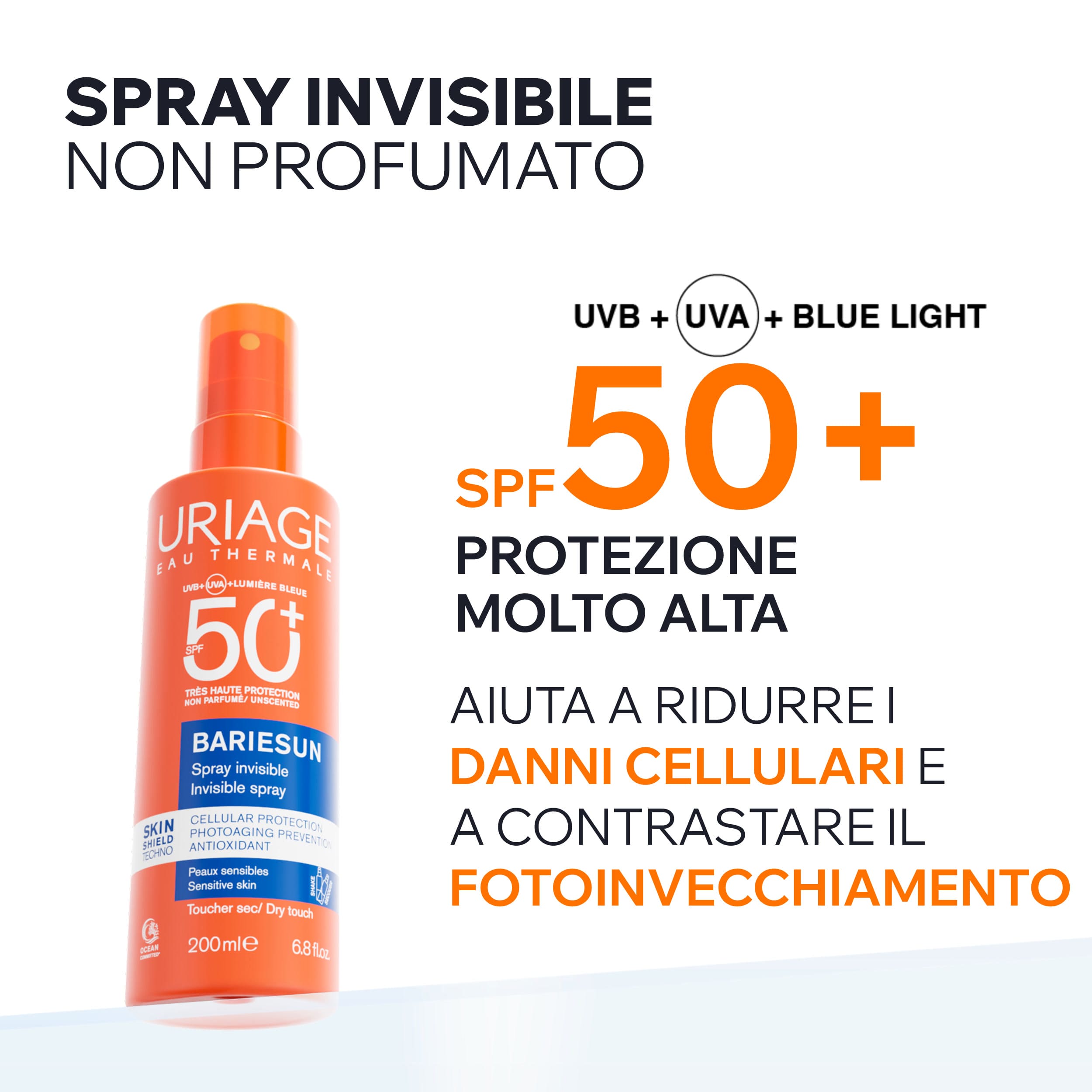 Uriage - Bariésun Spray Solare Invisibile SPF50+ Senza Profumo Viso E Corpo 200 ml