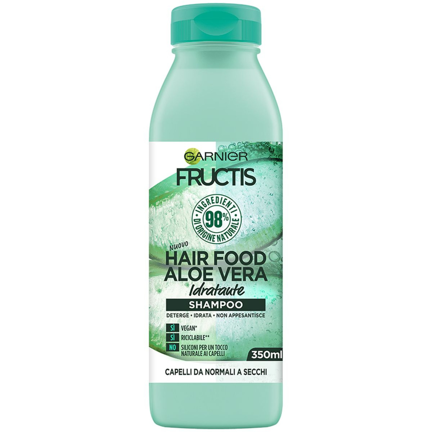 Garnier Shampoo Idratante Fructis Hair Food, Shampoo idratante all'aloe per capelli disidratati, 350 ml
