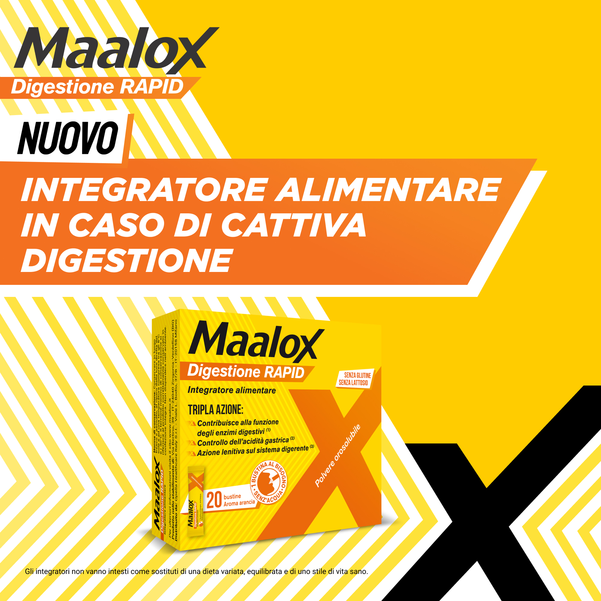 Maalox Digestione RAPID, Integratori, Cattiva Digestione, Acidità di Stomaco – Per Adulti e Bambini 6+, Gravidanza, Senza Glutine e Lattosio (20 Bustine) 