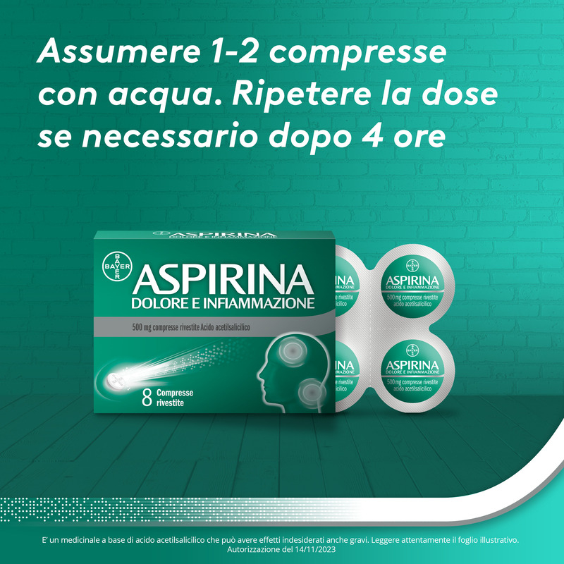 Aspirina Dolore e Infiammazione, Antidolorifico e Antinfiammatorio, contro Dolori Muscolari e Articolari, Cervicale, Mal di Testa, Mal di Schiena, 8 Compresse Rivestite Aspirina Dolore e Infiammazione, Antidolorifico e Antinfiammatorio, contro Dolori Muscolari e Articolari, Cervicale, Mal di Testa, Mal di Schiena, 8 Compresse Rivestite