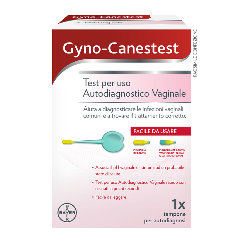 Gyno-Canestest Autotest Vaginale Per Diagnosticare le Infezioni Vaginali comuni,  Risultati disponibili in pochi secondi, 1 Tampone per Autodiagnosi