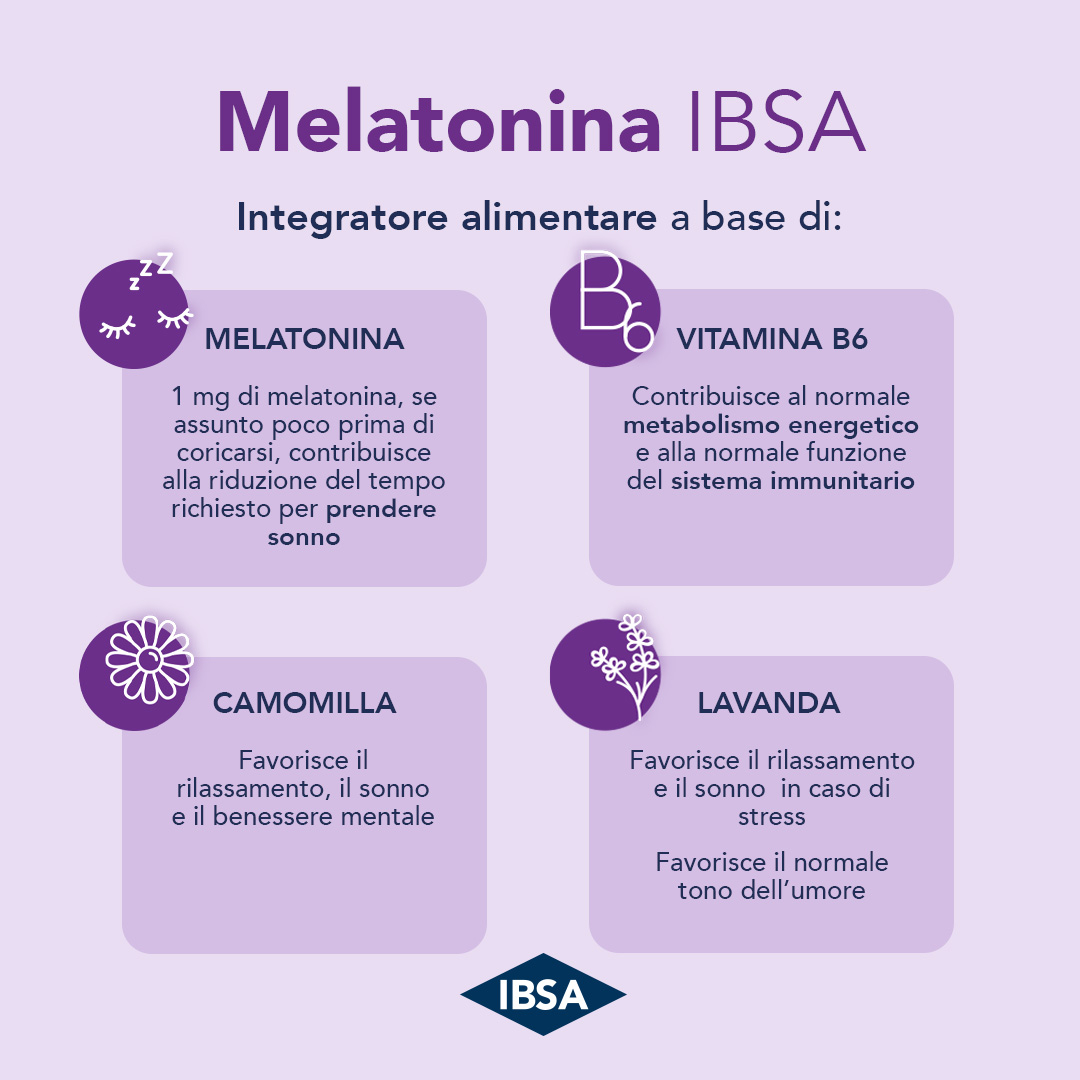MELATONINA IBSA - Integratore alimentare a base i melatonina, vitamina B6 con camomilla e lavanda per favorire il sonno e migliorarne la qualità  - 30FILM ORALI