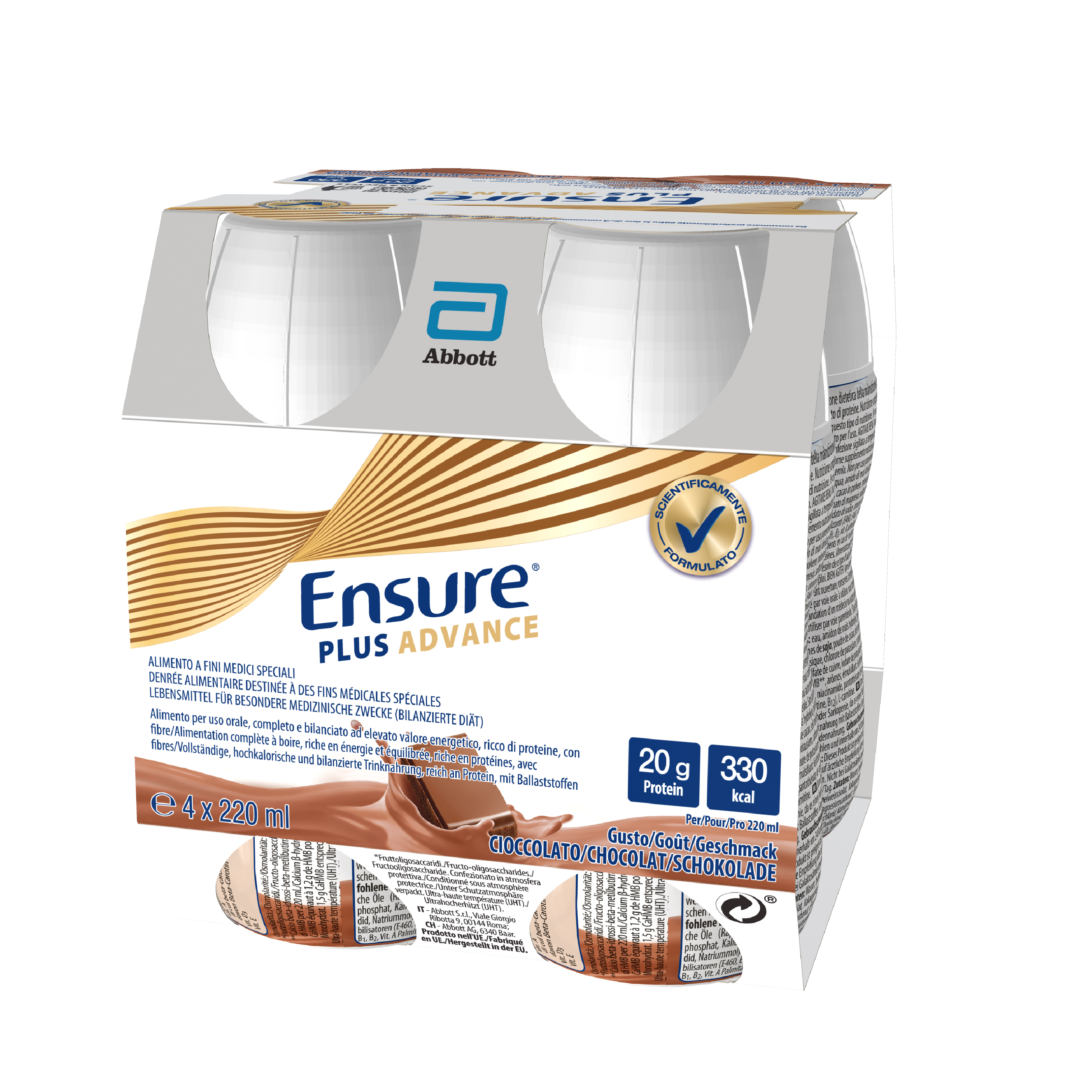 Ensure Plus Advance Alimento a Fini Medici Speciali Iperproteico ed Ipercalorico Cioccolato 4x220ml