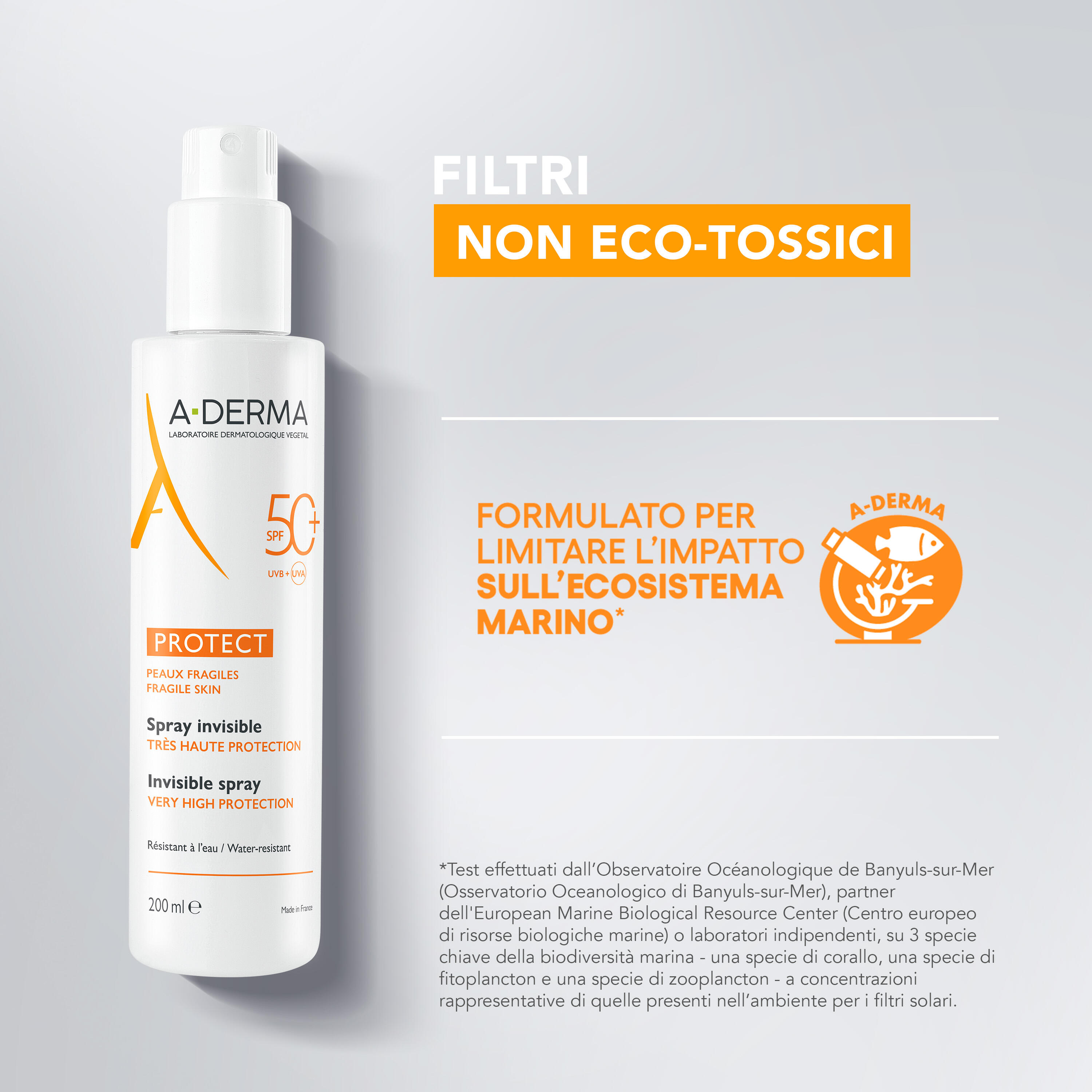 A-Derma - Protect - Spray Invisibile SPF50+ Protezione Solare Molto Alta Viso E Corpo 200 ml