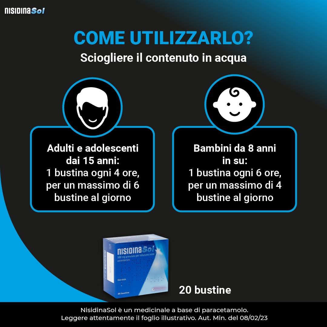 NISIDINASOL PARACETAMOLO FEBBRE E DOLORE GRANULATO PER SOLUZIONE ORALE 20 BUSTINE 500 MG NISIDINASOL PARACETAMOLO FEBBRE E DOLORE GRANULATO PER SOLUZIONE ORALE 20 BUSTINE 500 MG