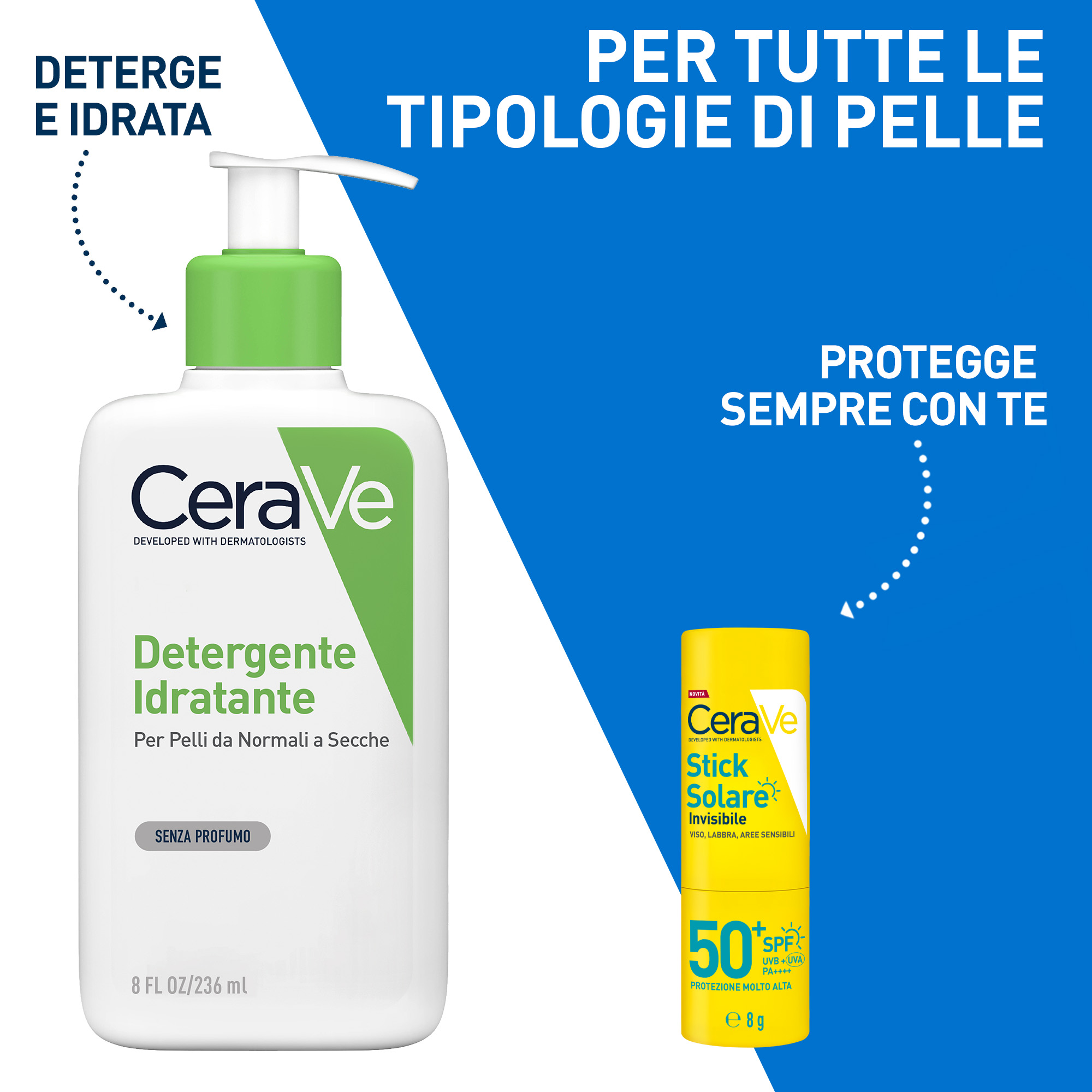 CeraVe Stick Solare Invisibile - Protezione Solare SPF50+ Viso, Labbra E Zone Sensibili 8 g