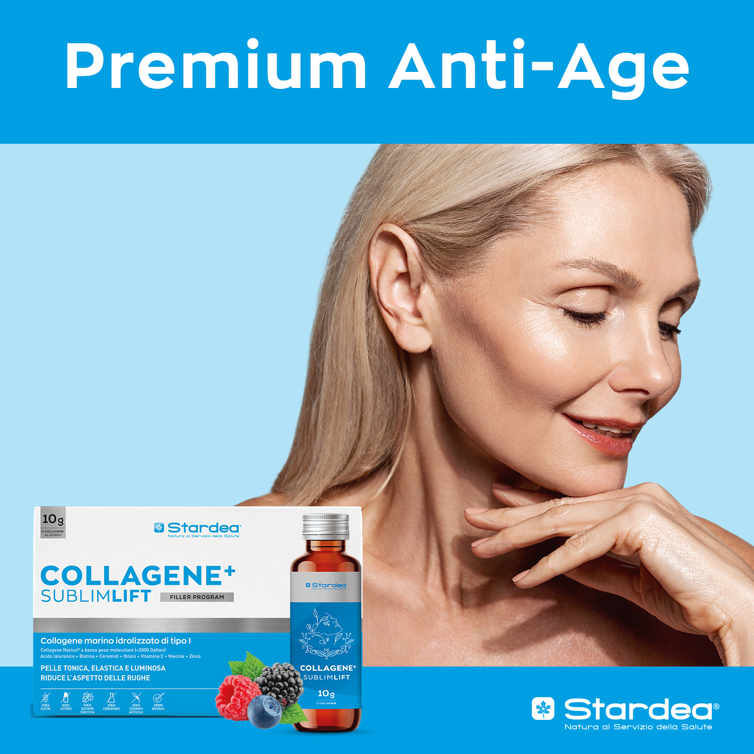 STARDEA COLLAGENE + SUBLIMLIFT SHOT DA BERE - INTEGRATORE ALIMENTARE  a base di 10G di collagene marino DI TIPO 1 E ACIDO IALURONICO PER LA BELLEZZA DELLA PELLE