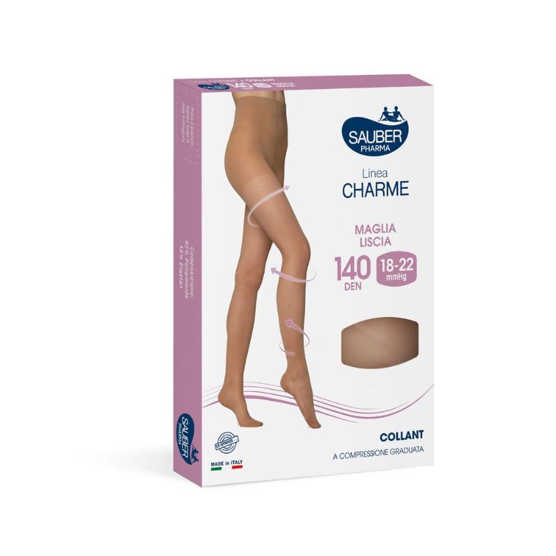 Sauber Pharma - Linea Charme - Collant Maglia Liscia 140 Den (18-22 mmHg) - Taglia 5 Neutro Beige
