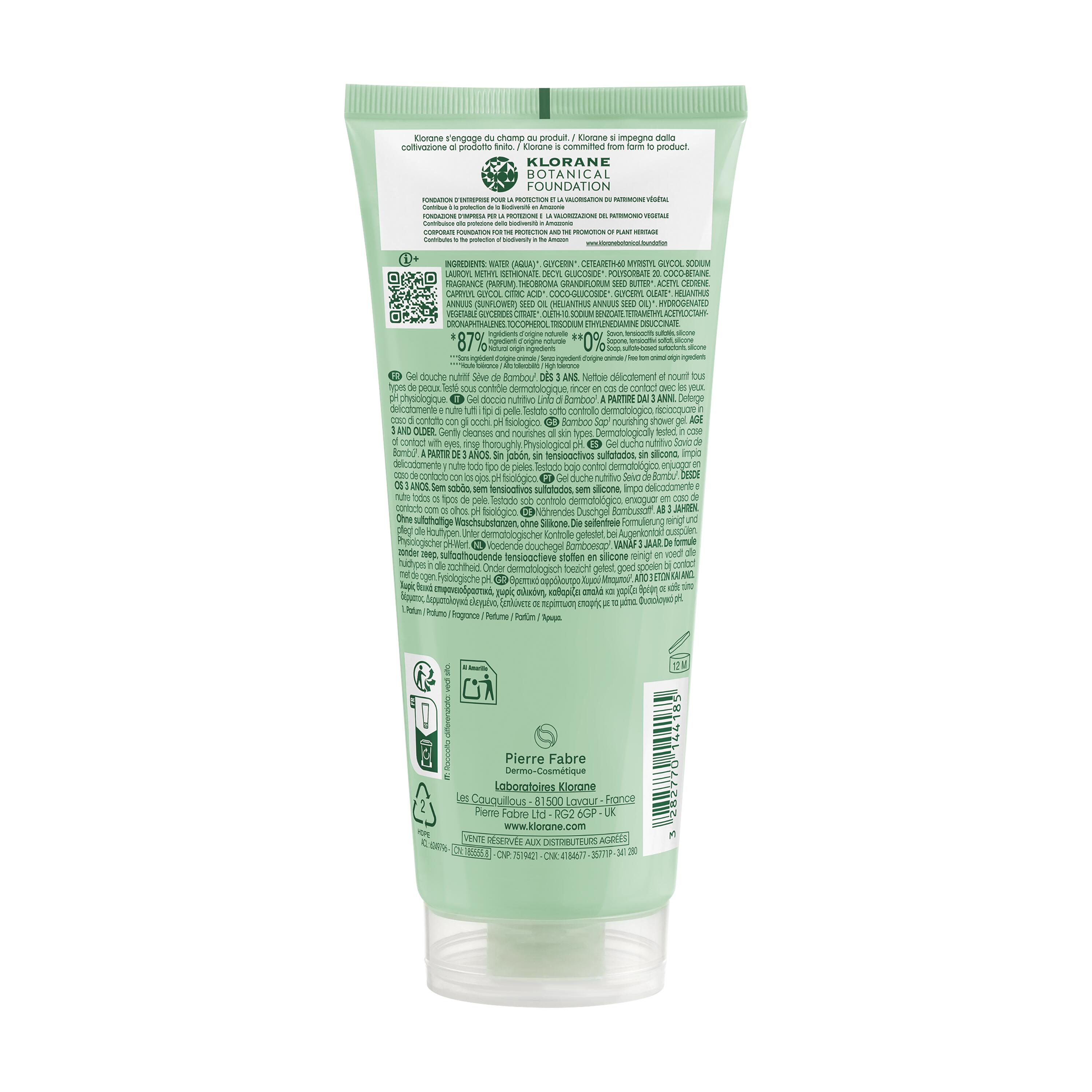 Klorane - Gel Doccia Nutritivo Al Profumo Linfa Di Bambù Per Tutti I Tipi Di Pelle 200 ml