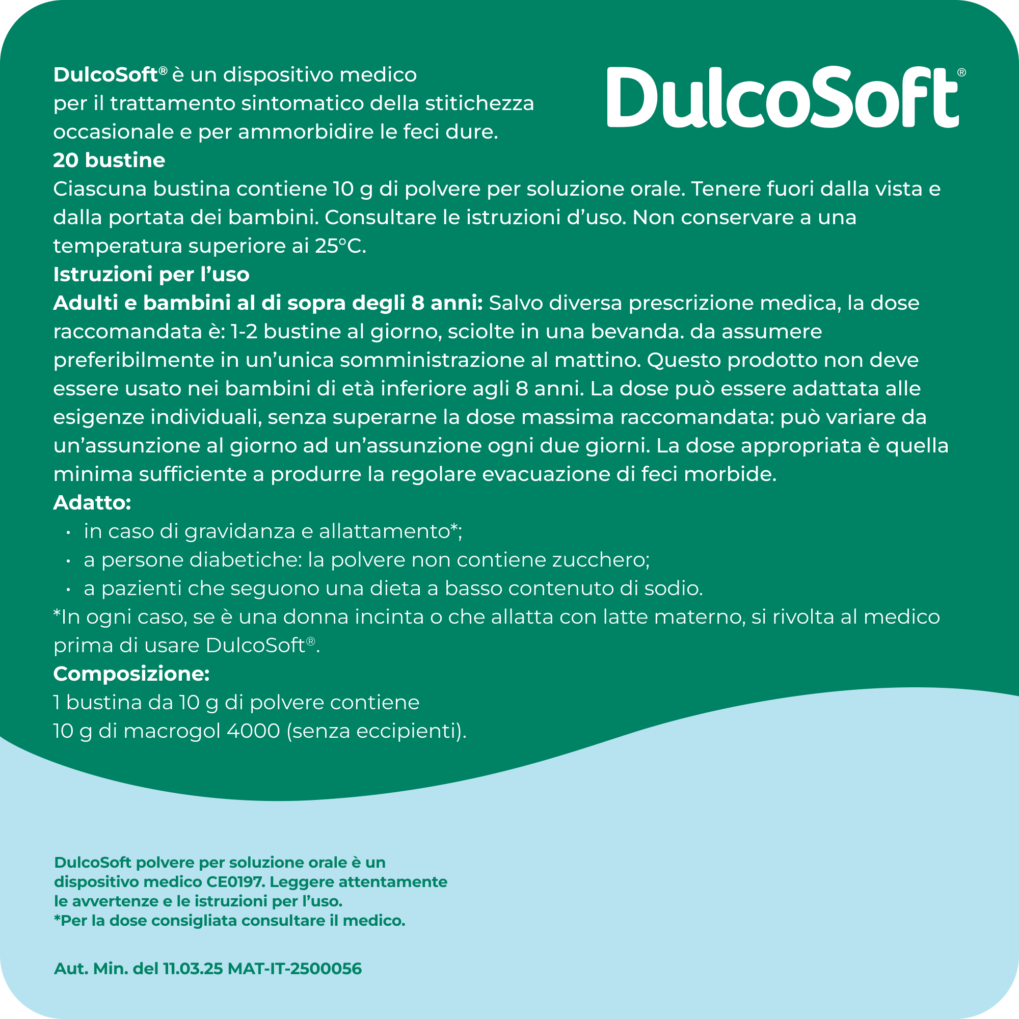 Dulcosoft 20 Bustine Predosate - Dispositivo Medico Ad Azione Lassativa Delicata
