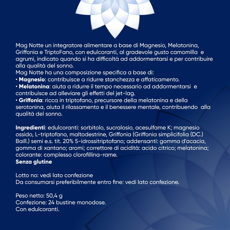 Mag Notte, Integratore a Base di Melatonina, Magnesio e Griffonia per Dormire Bene, Favorire il Rilassamento e Qualità del Sonno, Gusto Agrumi e Camomilla Mag Notte, Integratore a Base di Melatonina, Magnesio e Griffonia per Dormire Bene, Favorire il Rilassamento e Qualità del Sonno, Gusto Agrumi e Camomilla