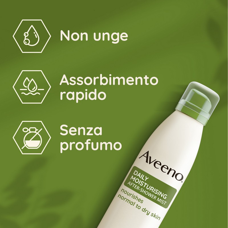 Aveeno Spray Idratante Corpo Dopo Doccia all'Avena per Proteggere e Nutrire la Pelle Secca, ad Assorbimento Rapido Aveeno Spray Idratante Corpo Dopo Doccia all'Avena per Proteggere e Nutrire la Pelle Secca, ad Assorbimento Rapido