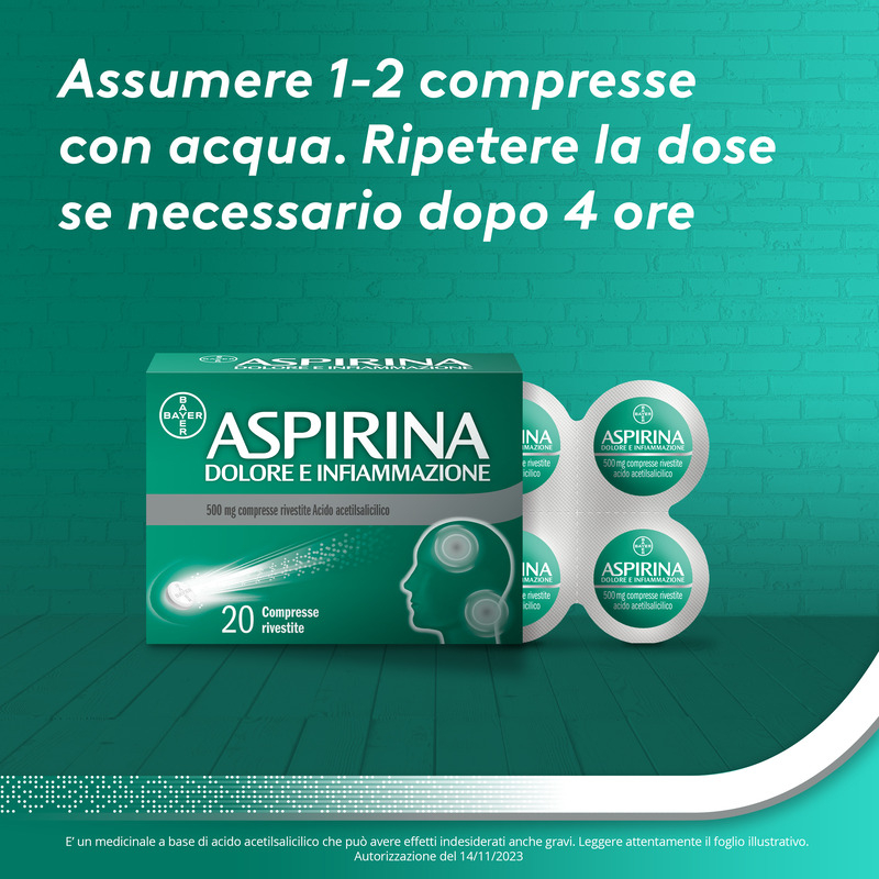 Aspirina Dolore e Infiammazione, Antidolorifico e Antinfiammatorio, contro Dolori Muscolari e Articolari, Cervicale, Mal di Testa, Mal di Schiena, 20 Compresse Rivestite Aspirina Dolore e Infiammazione, Antidolorifico e Antinfiammatorio, contro Dolori Muscolari e Articolari, Cervicale, Mal di Testa, Mal di Schiena, 20 Compresse Rivestite