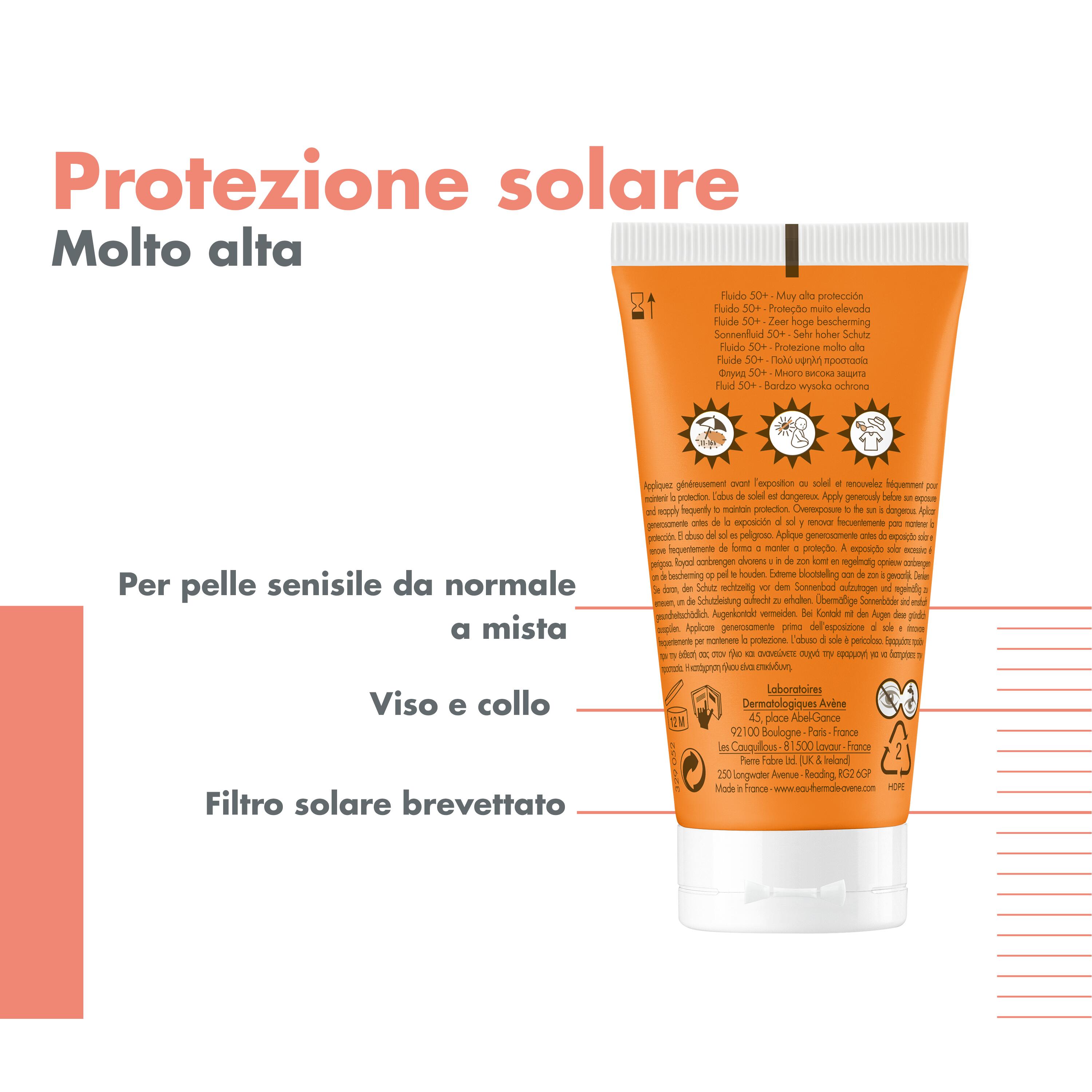 Avène Eau Thermale Fluido SPF50+ - Protezione Solare Viso Molto Alta 50 ml