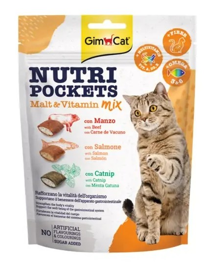 GIMBORN GIMCAT GATTO NUTRI POCKETS MALT VITAMIN MIX MENTA MANZO SALMONE 150GR (bustina)