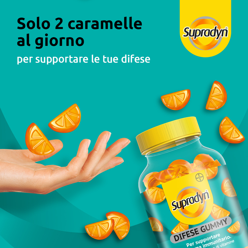 Supradyn Difese Gummy Integratore Multivitaminico con Vitamina C, D e Zinco per Difese Immunitarie degli adulti, Gusto Arancia, 60 Caramelle Gommose Supradyn Difese Gummy Integratore Multivitaminico con Vitamina C, D e Zinco per Difese Immunitarie degli adulti, Gusto Arancia, 60 Caramelle Gommose