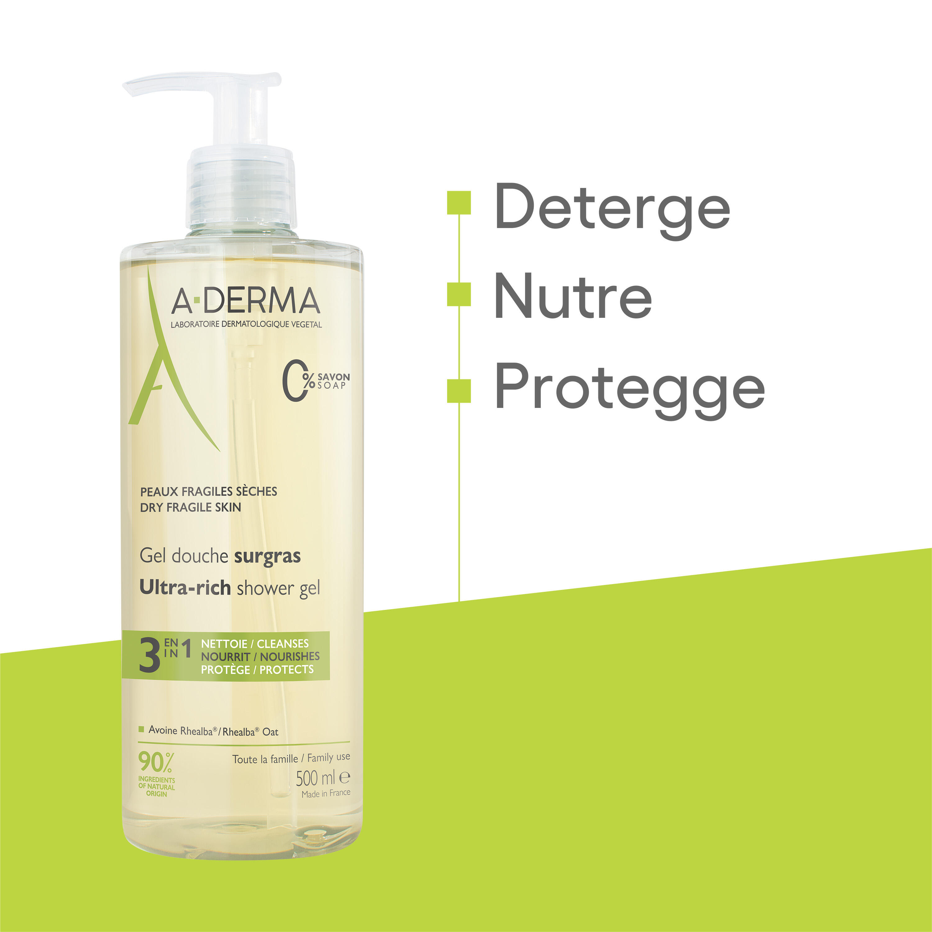 A-Derma - Les Indispensables Gel Doccia Surgras Viso E Corpo Per Pelle Secca E Fragile 500 ml