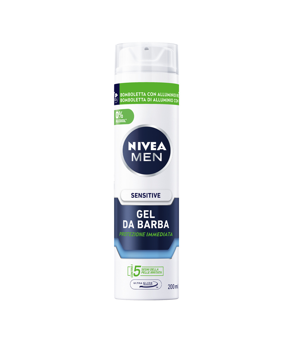 Nivea Men Sensitive Gel da Barba 200 ml, Gel barba per una rasatura delicata della pelle sensibile
