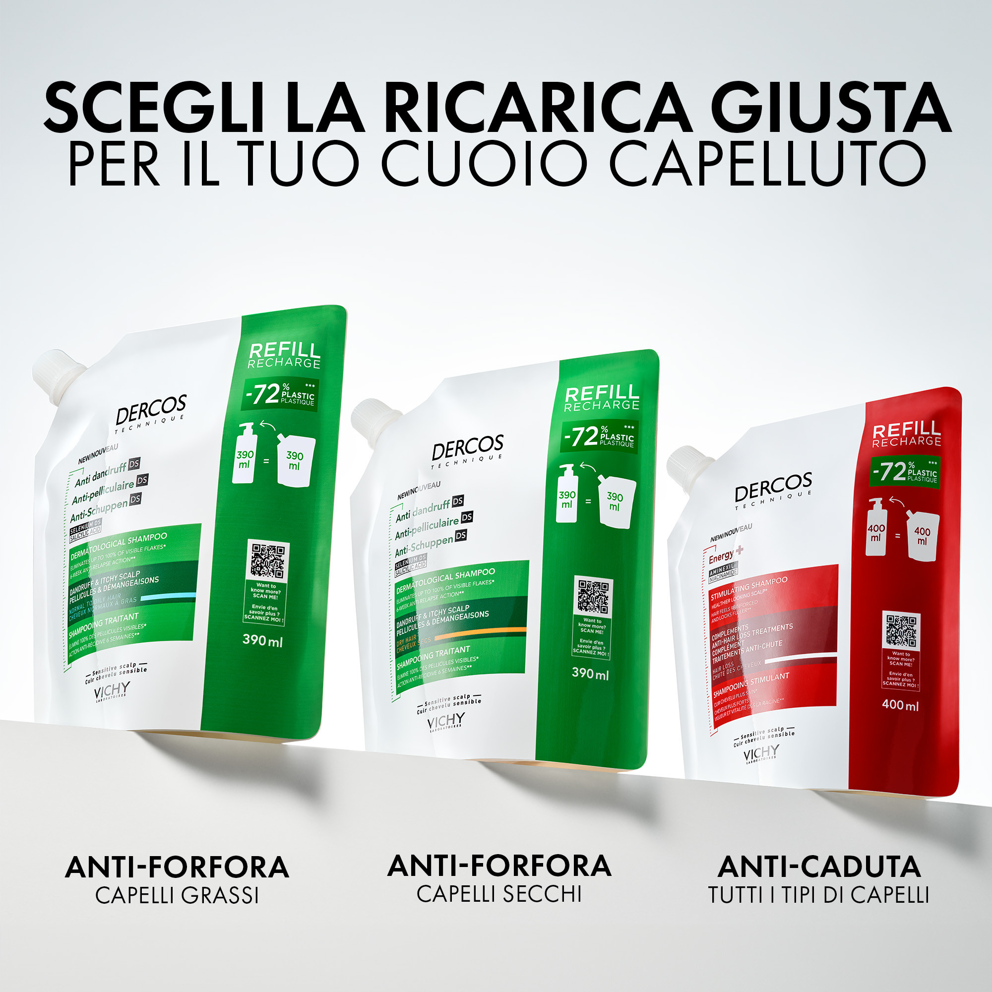 Vichy Dercos shampoo trattante antiforfora DS per capelli da normali a grassi eco ricarica 390ml