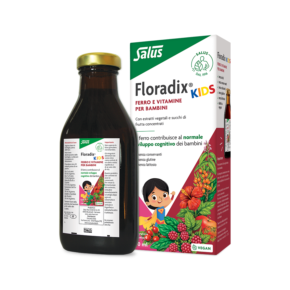 Salus - Floradix Kids 250 ml Gusto Lampone - Integratore Di Ferro E Vitamine