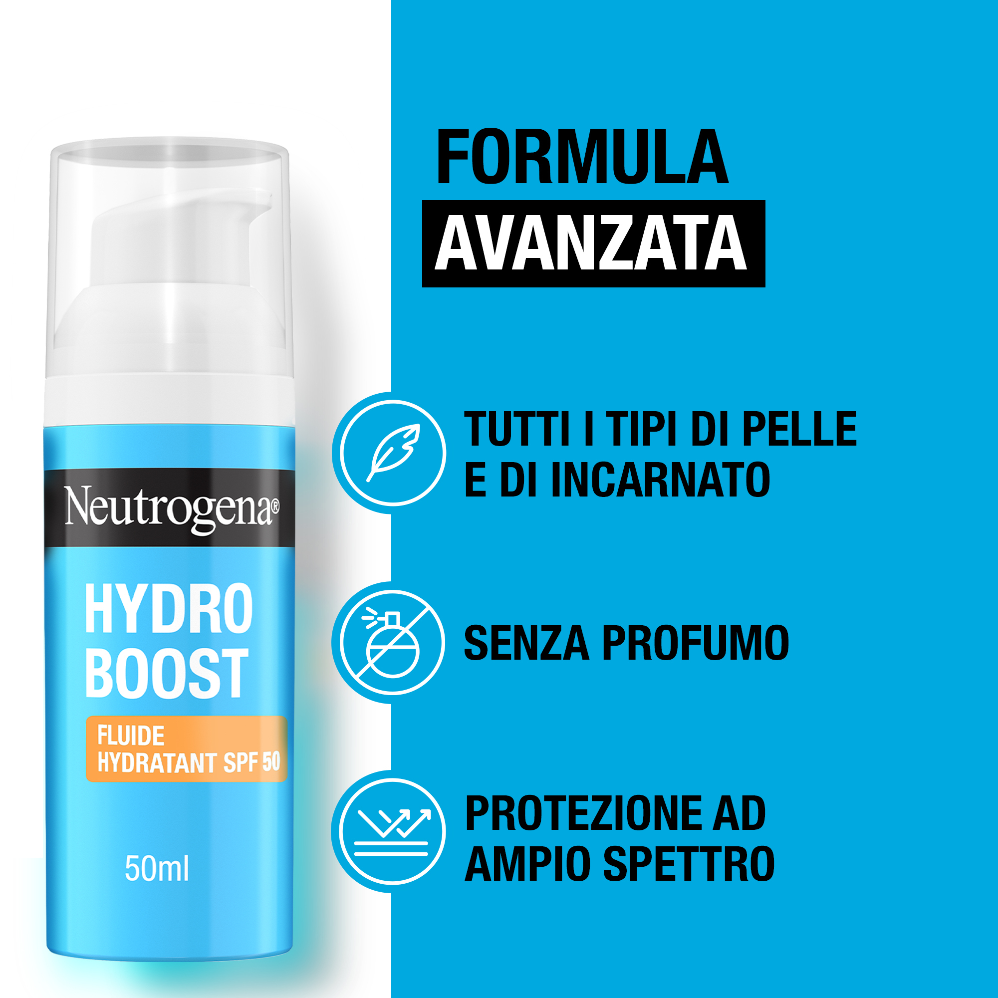 Neutrogena Hydro Boost Fluido Idratante SPF 50 50 ml, Crema solare viso 50 contro i raggi UVA/UVB Neutrogena Hydro Boost Fluido Idratante SPF 50 50 ml, Crema solare viso 50 contro i raggi UVA/UVB