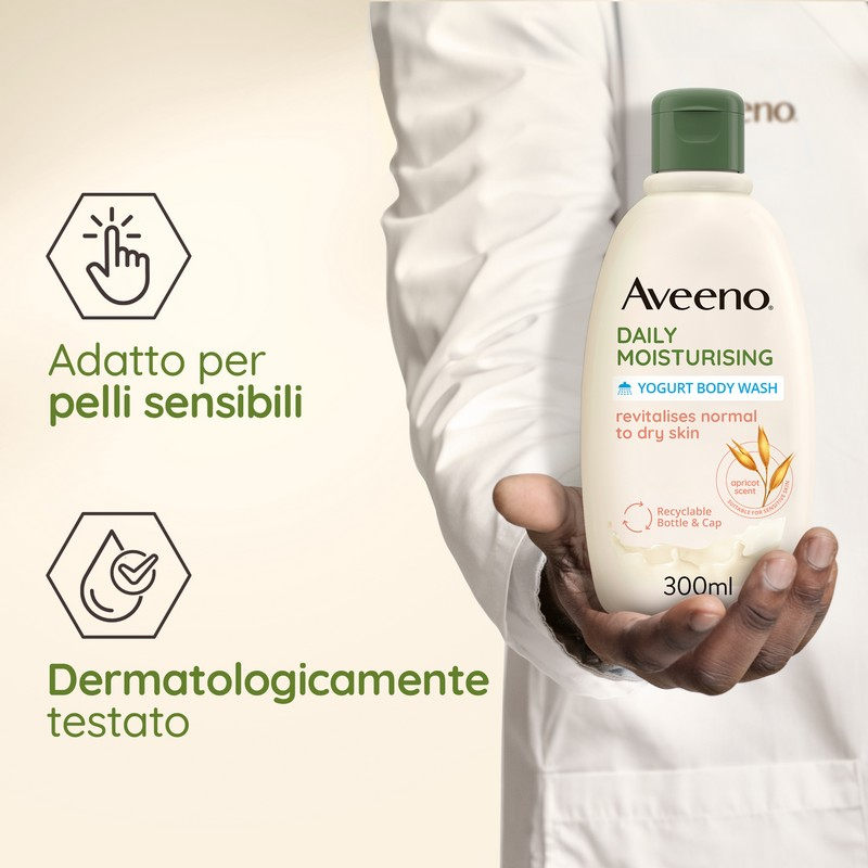 Aveeno, Bagno Doccia allo Yogurt, Dalily Moisturising, Profumo di Miele e Albicocca, da Pelli Normali a Secche, anche Pelli Sensibili, Senza Sapone, 300ml Aveeno, Bagno Doccia allo Yogurt, Dalily Moisturising, Profumo di Miele e Albicocca, da Pelli Normali a Secche, anche Pelli Sensibili, Senza Sapone, 300ml
