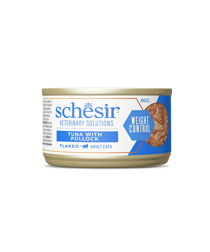 SCHESIR GATTO VETERINARY SOLUTIONS WEIGHT CONTROL PEZZETTI TONNO CON MERLUZZO 80GR (lattina) - IN STOCK