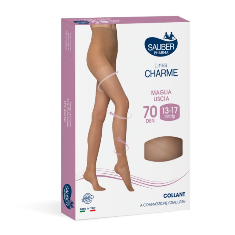 Sauber Pharma - Linea Charme - Collant Maglia Liscia 70 Den (13-17 mmHg) - Taglia 2 Camel