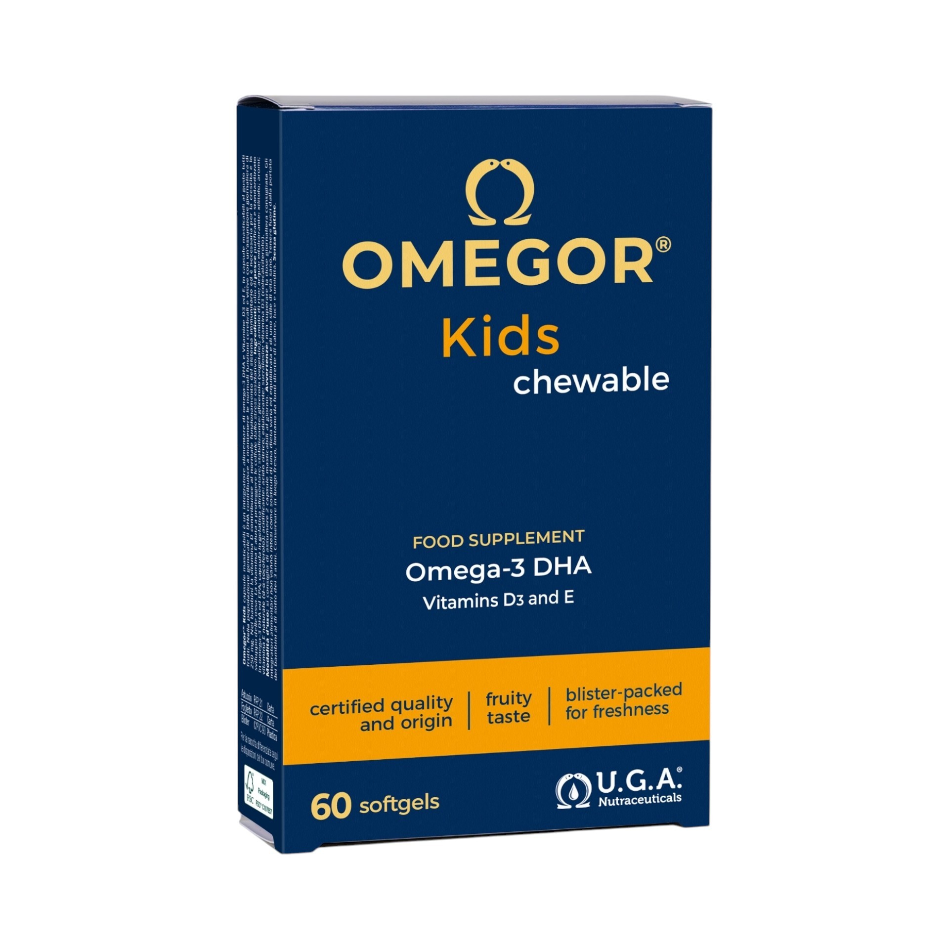Omegor Kids - Integratore per lo sviluppo fisico ed intellettivo - gusto tutti frutti - 60 capsule masticabili