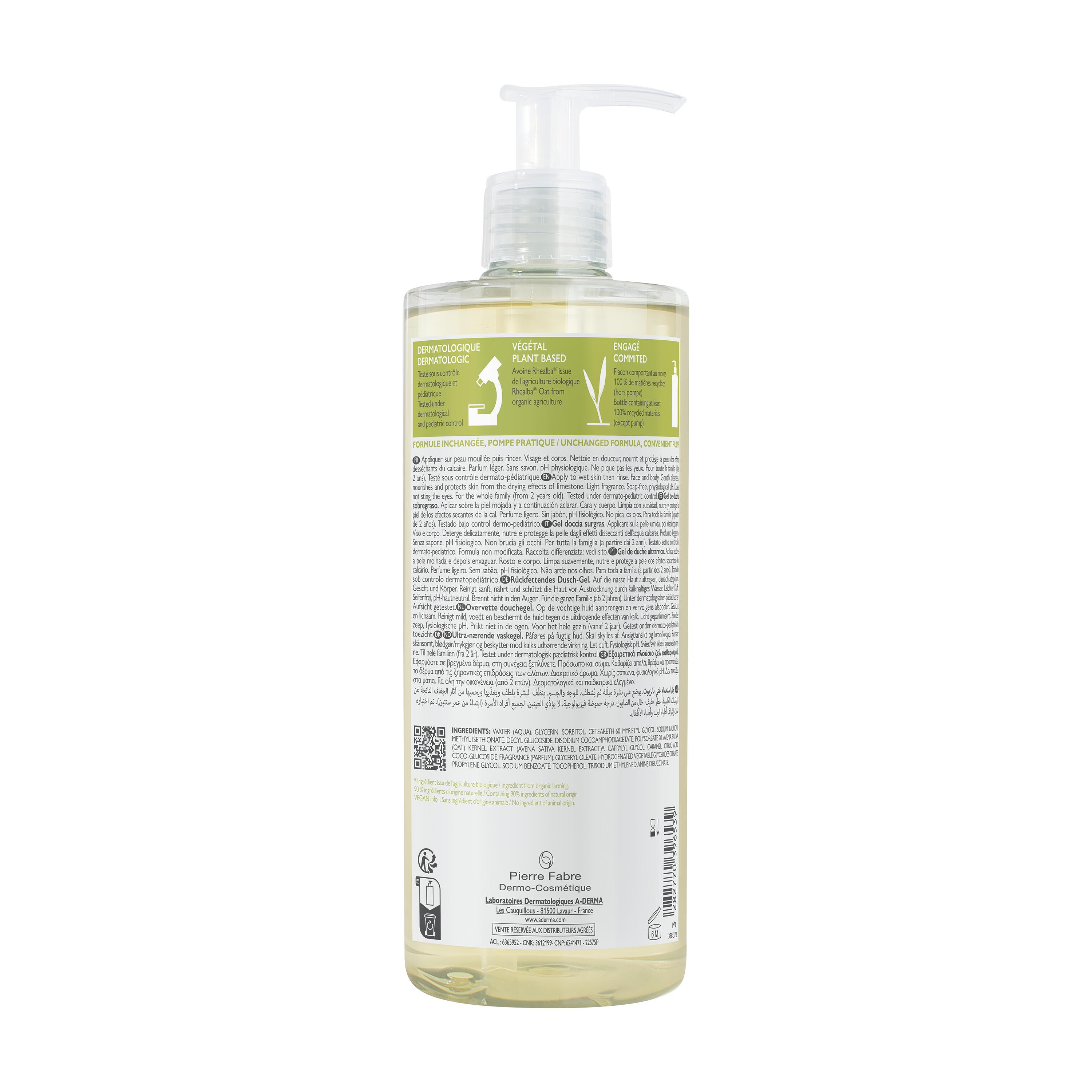 A-Derma - Les Indispensables Gel Doccia Surgras Viso E Corpo Per Pelle Secca E Fragile 500 ml