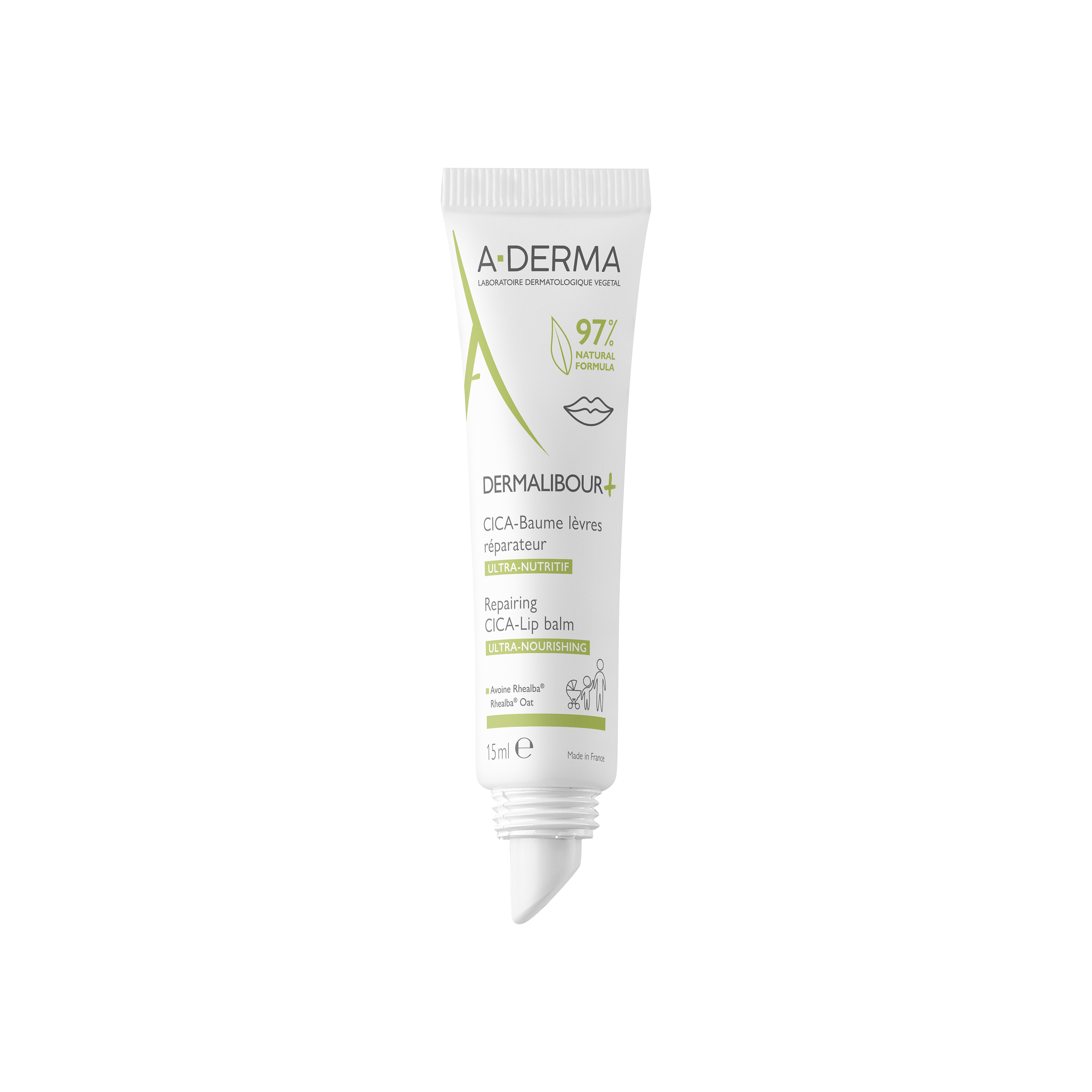 A-Derma Dermalibour+ Cica Balsamo Labbra Ristrutturante, Nutre e lenisce, Effetto barriera per 48h, Labbra irritate e screpolate, 50ml 