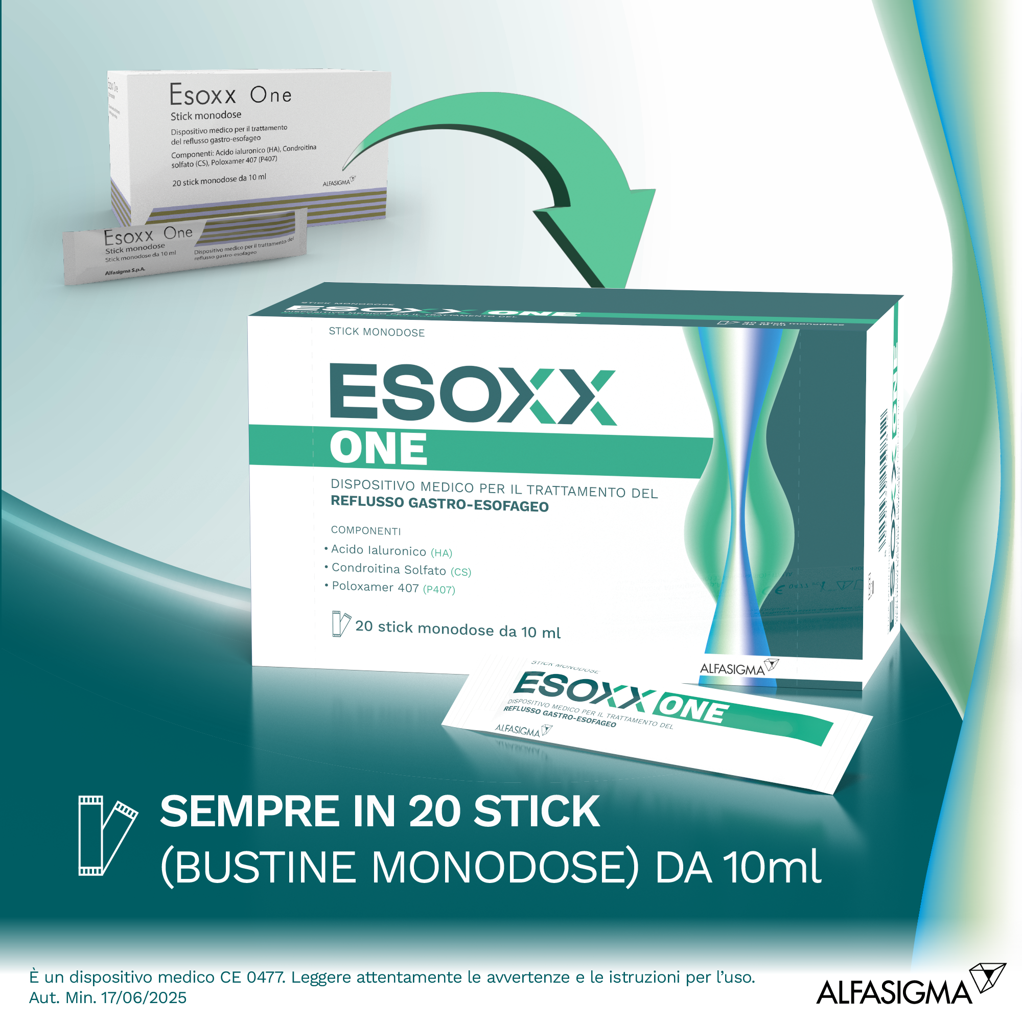 Esoxx One -  Rimedio reflusso gastroesofageo e bruciore di stomaco - 20 Stick