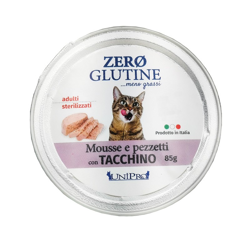 UNIPRO GATTO ZERO GLUTINE ADULTI STERILIZZATI MOUSSE TACCHINO 85GR (vaschetta)