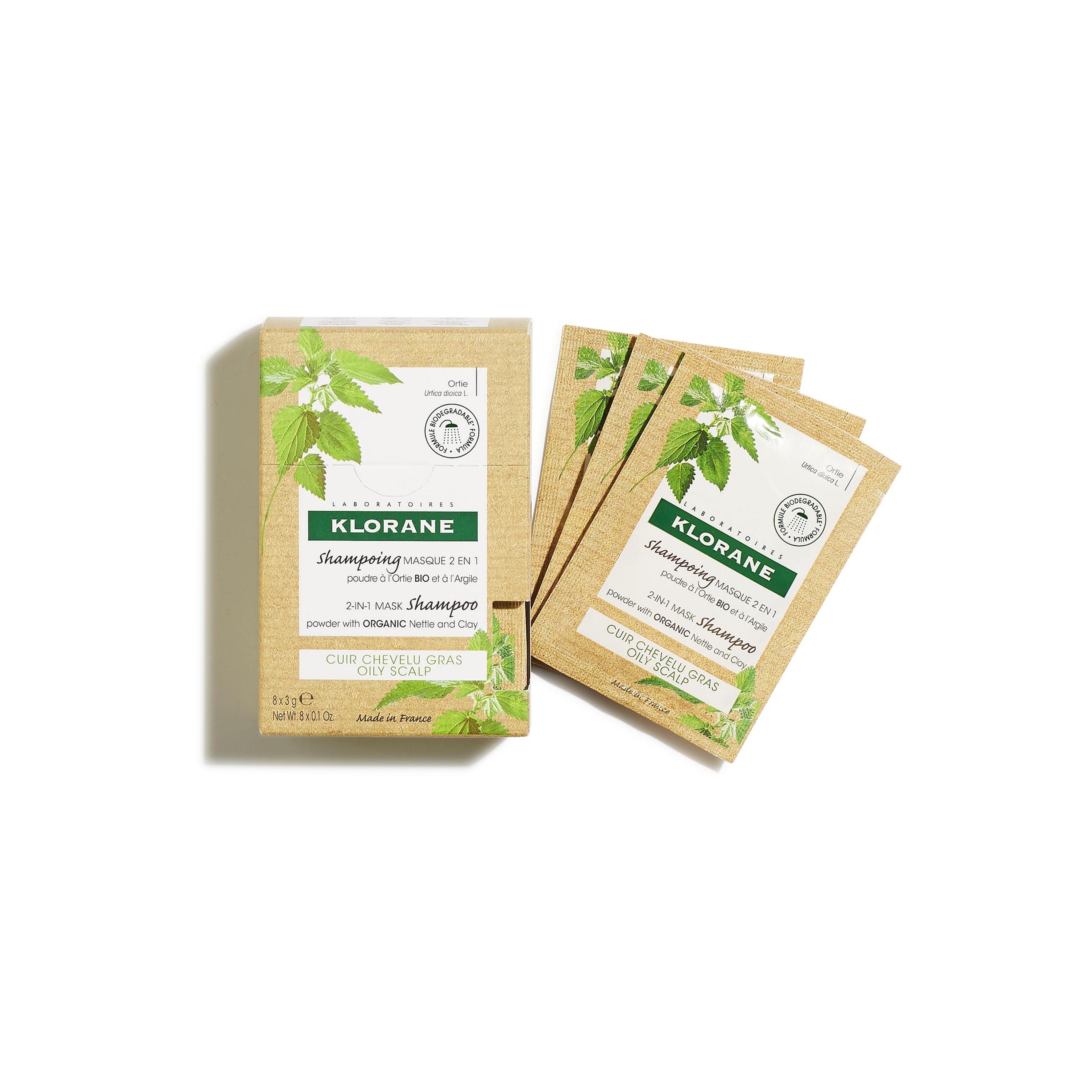 Klorane - Shampoo Maschera All'Ortica Bio E Argilla Per Cuoio Capelluto Grasso 8 Bustine