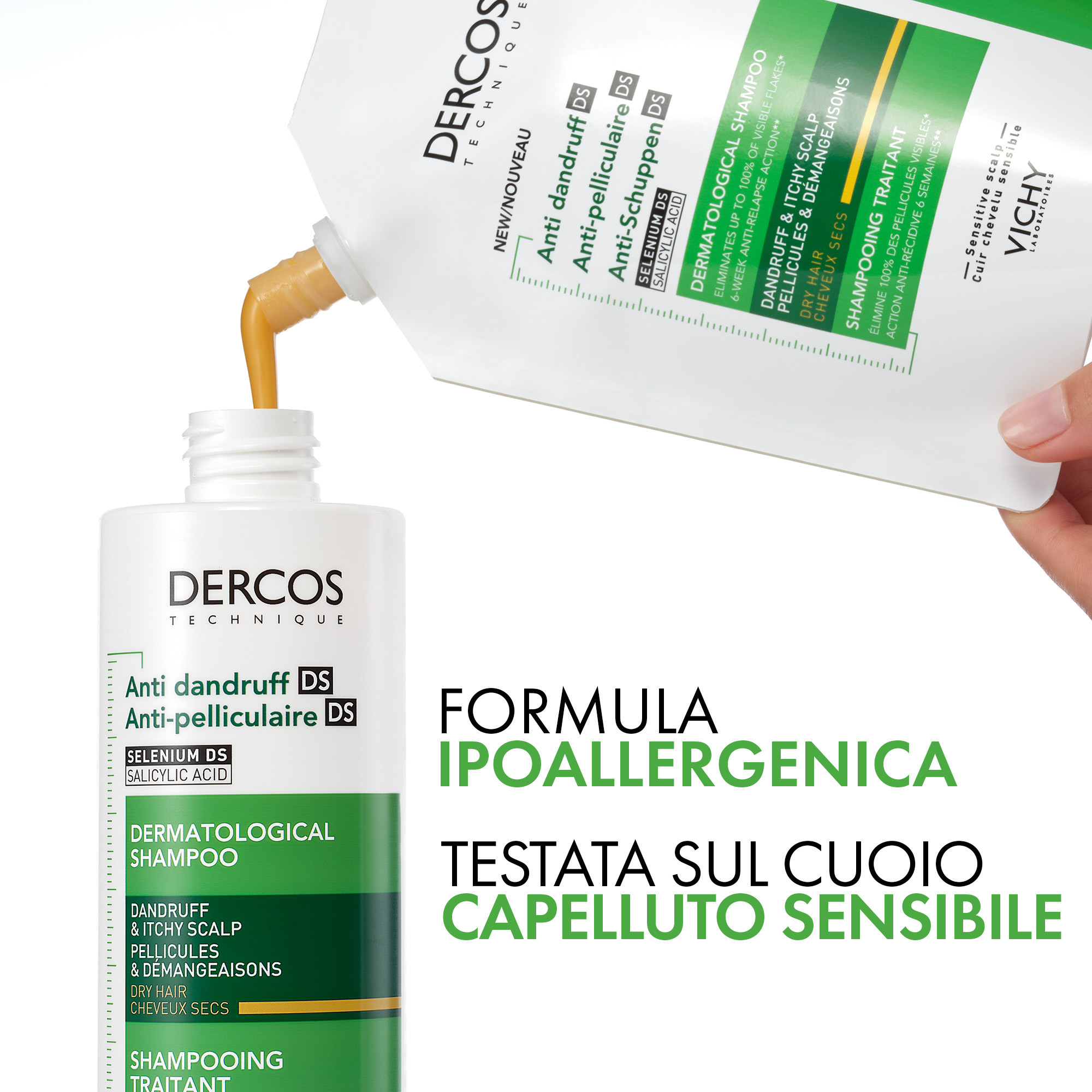 Vichy Dercos shampoo trattante antiforfora DS per capelli da normali a grassi eco ricarica 390ml