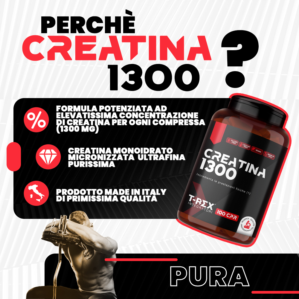 T-Rex Integratori Creatina 1300 - Integratore Di Creatina 100 Compresse