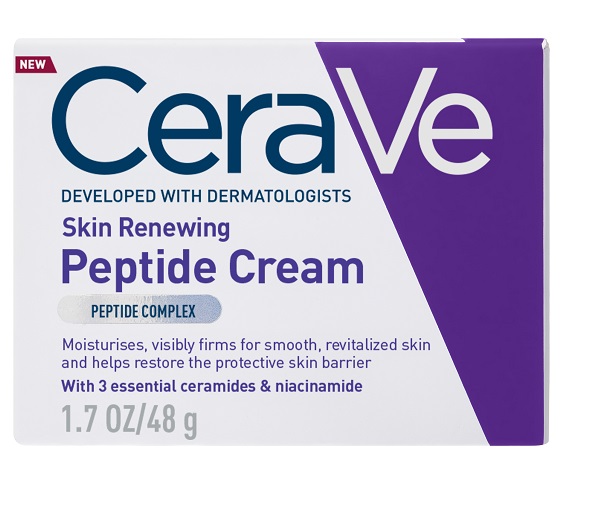 CeraVe Skin Renewing Crema Viso Peptidi, Con Complesso di Peptidi, 3 Ceramidi Essenziali e Niacinamide,  Per i Primi Segni dell'Età, 48g
