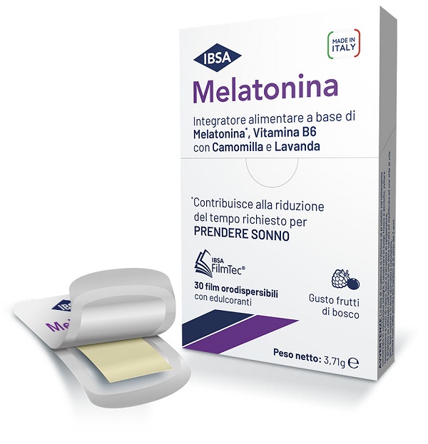 MELATONINA IBSA - Integratore alimentare a base i melatonina, vitamina B6 con camomilla e lavanda per favorire il sonno e migliorarne la qualità  - 30FILM ORALI