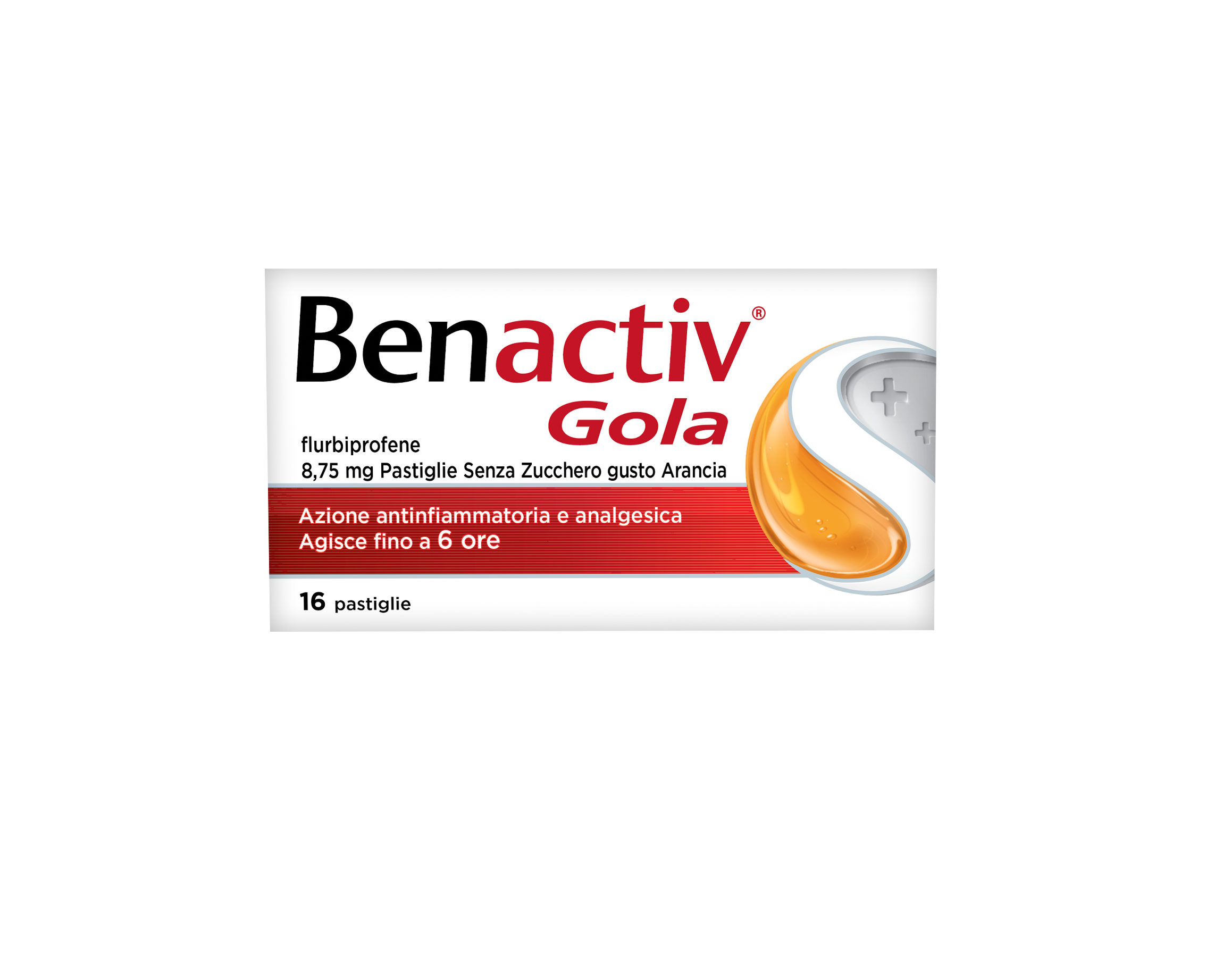 BENACTIV GOLA 16 PAST. ARANCIA S/Z pastiglie mal di gola 
