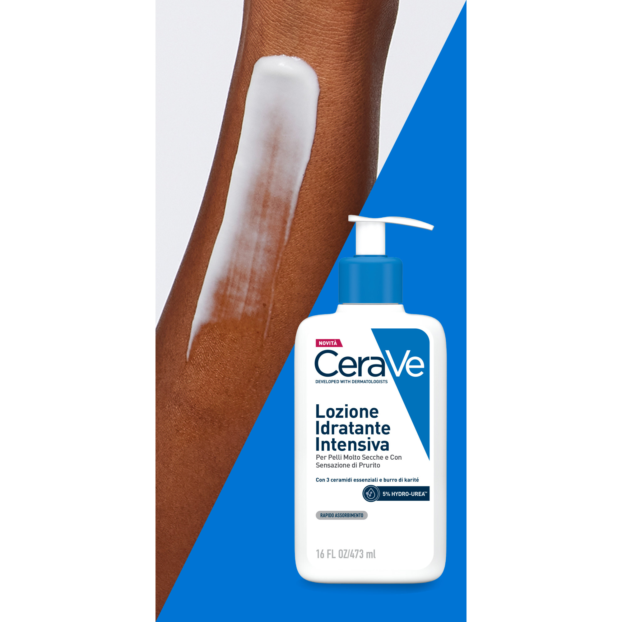CeraVe Lozione Idratante Intensiva per Pelle Secca e Molto Secca con Sensazione di Prurito, con Hydro-Urea e Burro di Karité, idrata intensamente la pelle e da sollievo immediato alla sensazione di prurito, 473 ml