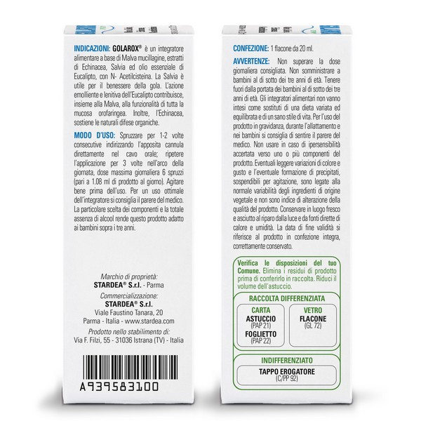 Golarox Spray Integratore Benessere Gola 20 ml Golarox Spray Integratore Benessere Gola 20 ml