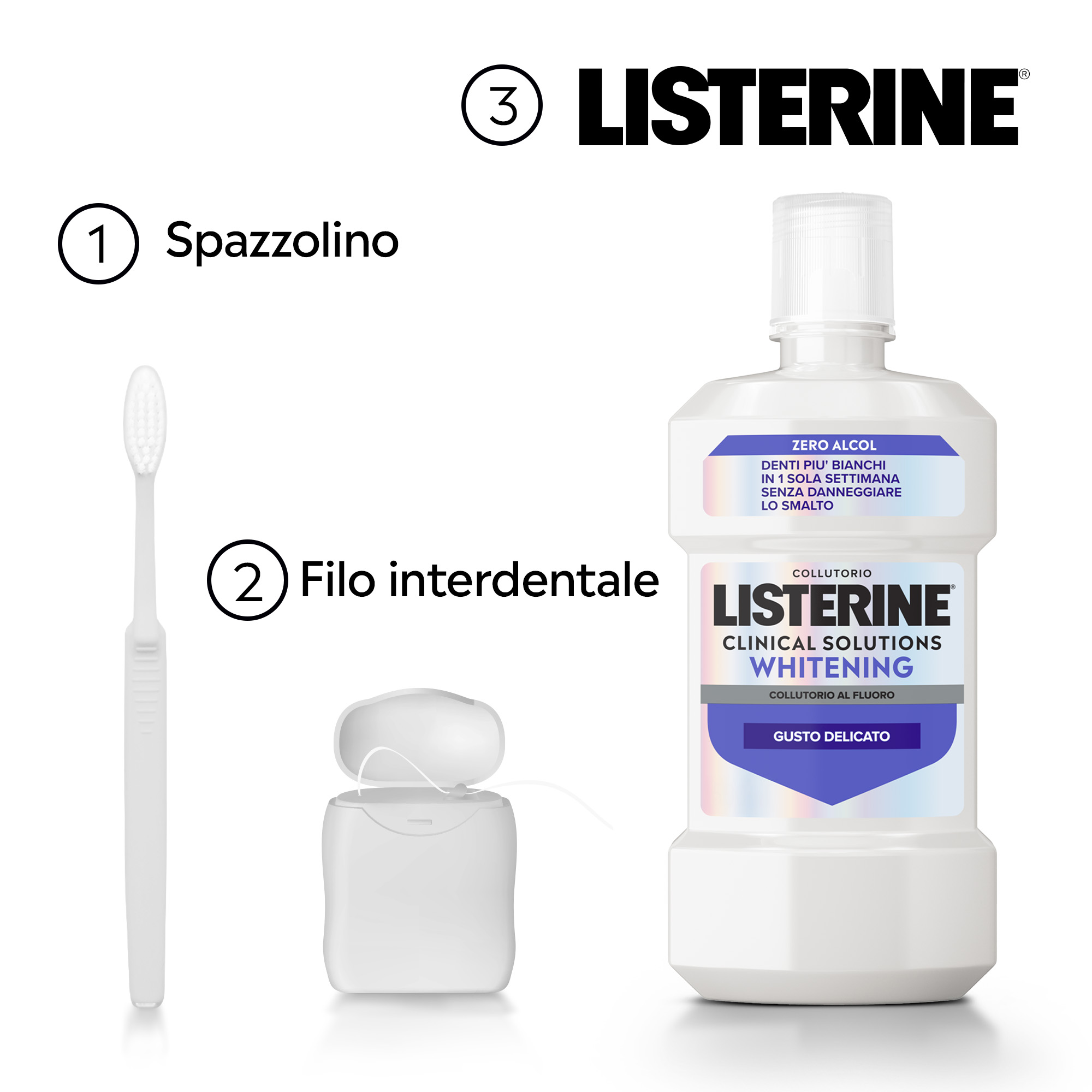 LISTERINE Advanced White Collutorio gusto delicato di Menta senza alcol con azione sbiancante 500 ml