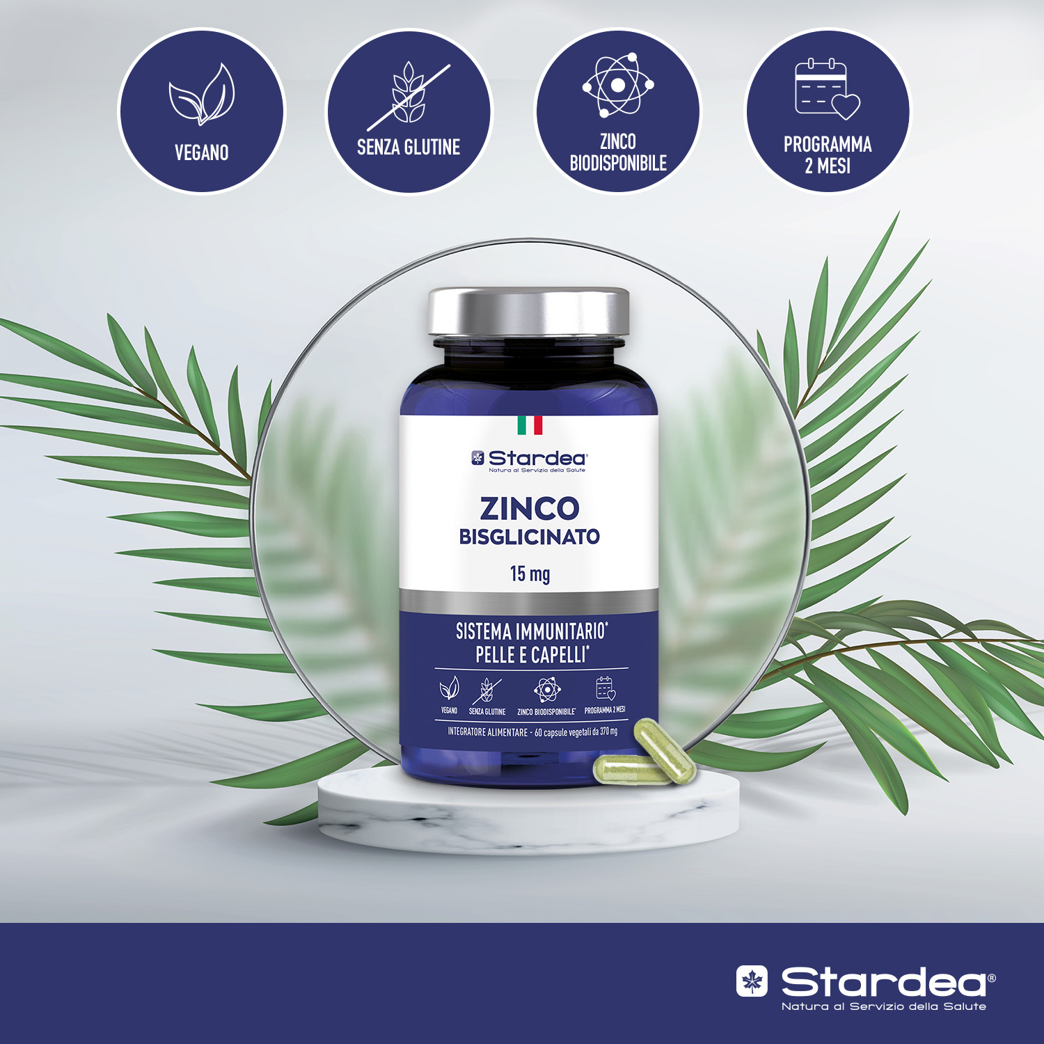STARDEA ZINCO BISGLICINATO 15 MG - INTEGRATORE ALIMENTARE per il SISTEMA IMMUNITARIO e per il benessere di PELLE E CAPELLI STARDEA ZINCO BISGLICINATO 15 MG - INTEGRATORE ALIMENTARE per il SISTEMA IMMUNITARIO e per il benessere di PELLE E CAPELLI