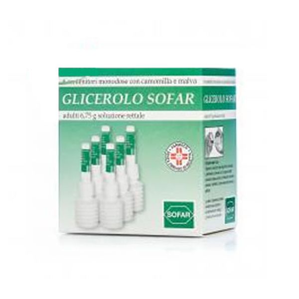 Glicerolo Sofar Adulti 6,75g Soluzione Rettale 6 Contenitori Monodose Con Camomilla e Malva Glicerolo Sofar Adulti 6,75g Soluzione Rettale 6 Contenitori Monodose Con Camomilla e Malva