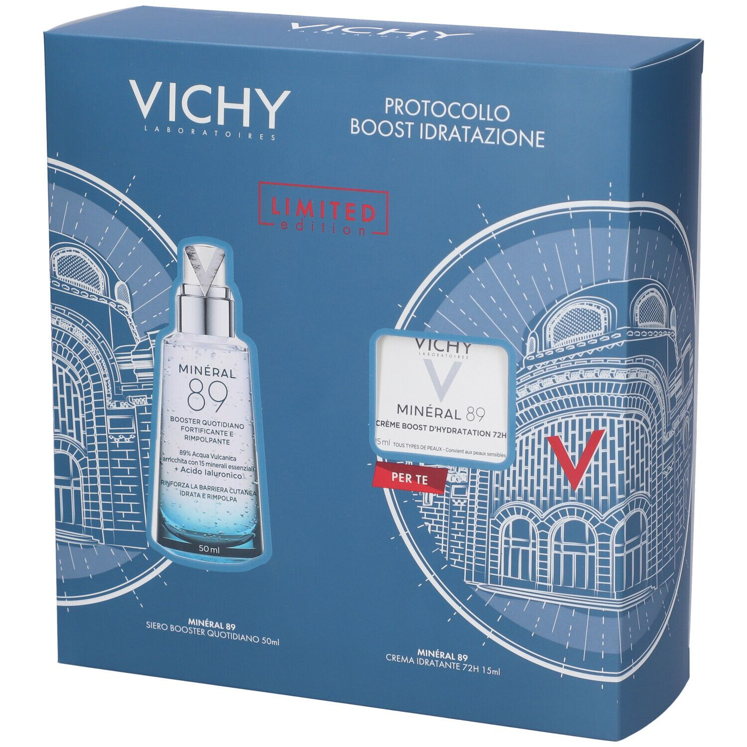 Vichy Cofanetto Regalo Boost Idratazione con Minéral 89 Booster Siero 50ml + Minéral 89 Crema 15ml