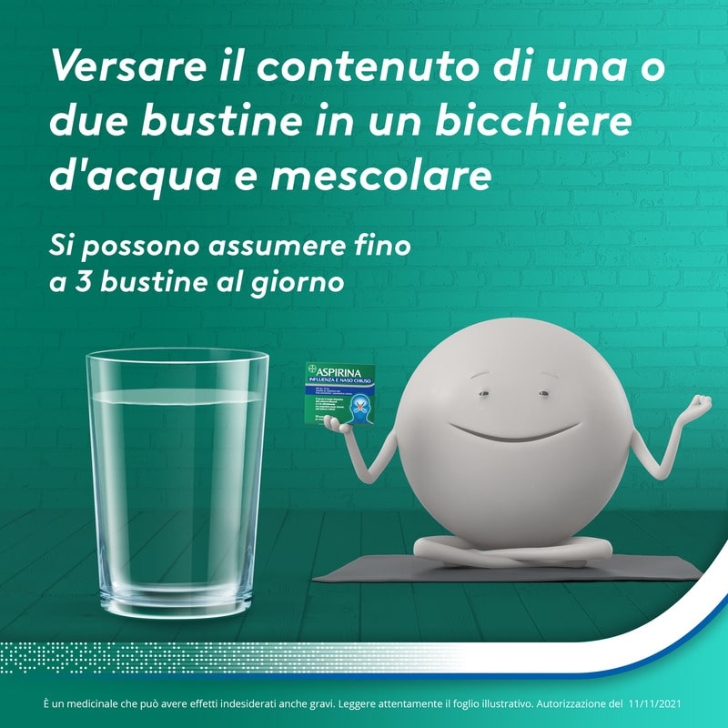 Aspirina Influenza e Naso Chiuso, Granulato per Soluzione Orale, 500mg Acido Acetilsalicilico + 30mg Pseudoefedrina, Effetto Antipiretico e Decongestionante, 10 Bustine Aspirina Influenza e Naso Chiuso, Granulato per Soluzione Orale, 500mg Acido Acetilsalicilico + 30mg Pseudoefedrina, Effetto Antipiretico e Decongestionante, 10 Bustine