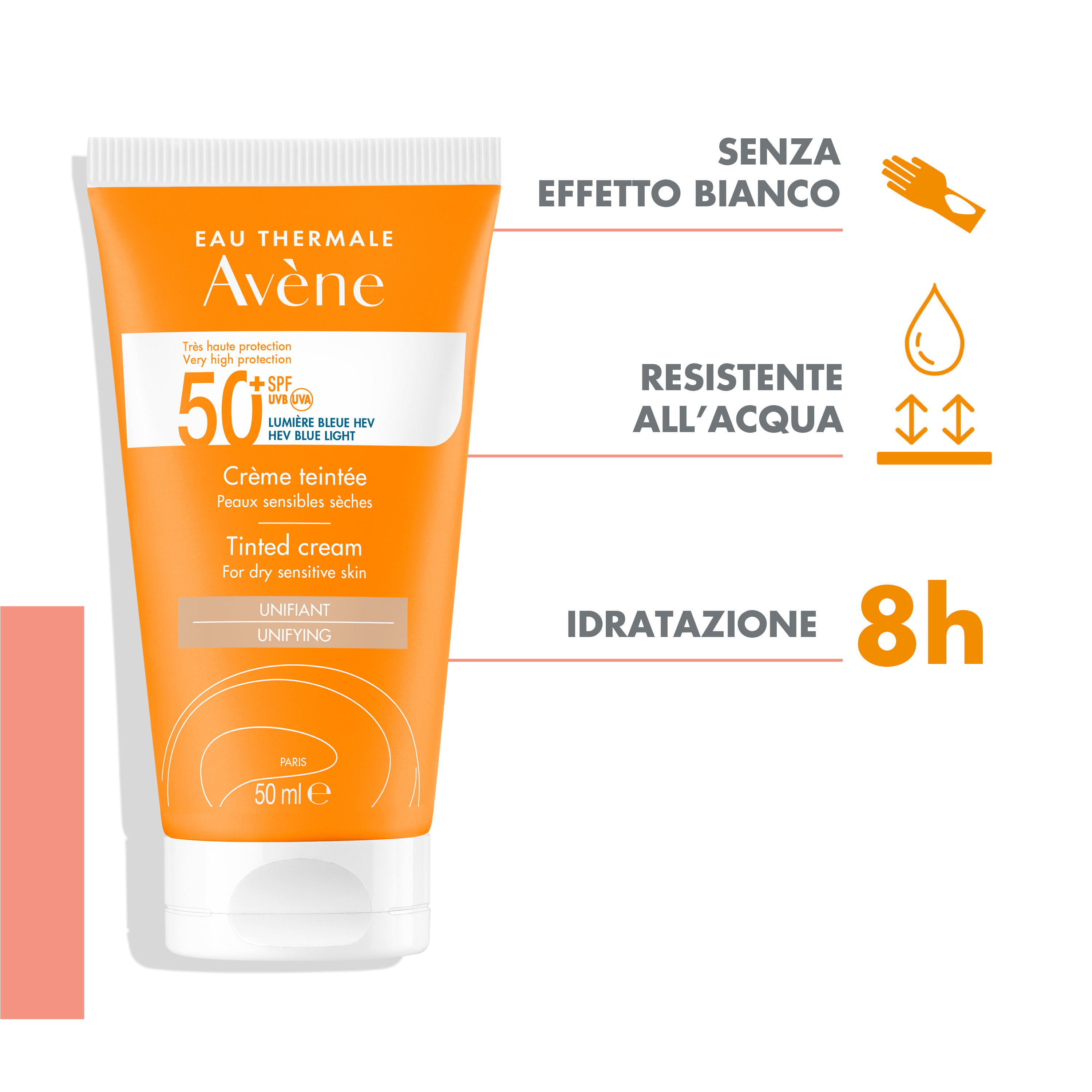 Avène Solare Crema Viso Colorata SPF 50+ Protezione Molto Alta 50 ml